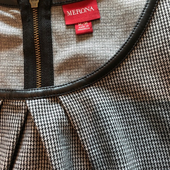 Merona Zipper Back Faux Leather Trim Houndstooth gray and black Top - Picture 2 of 5